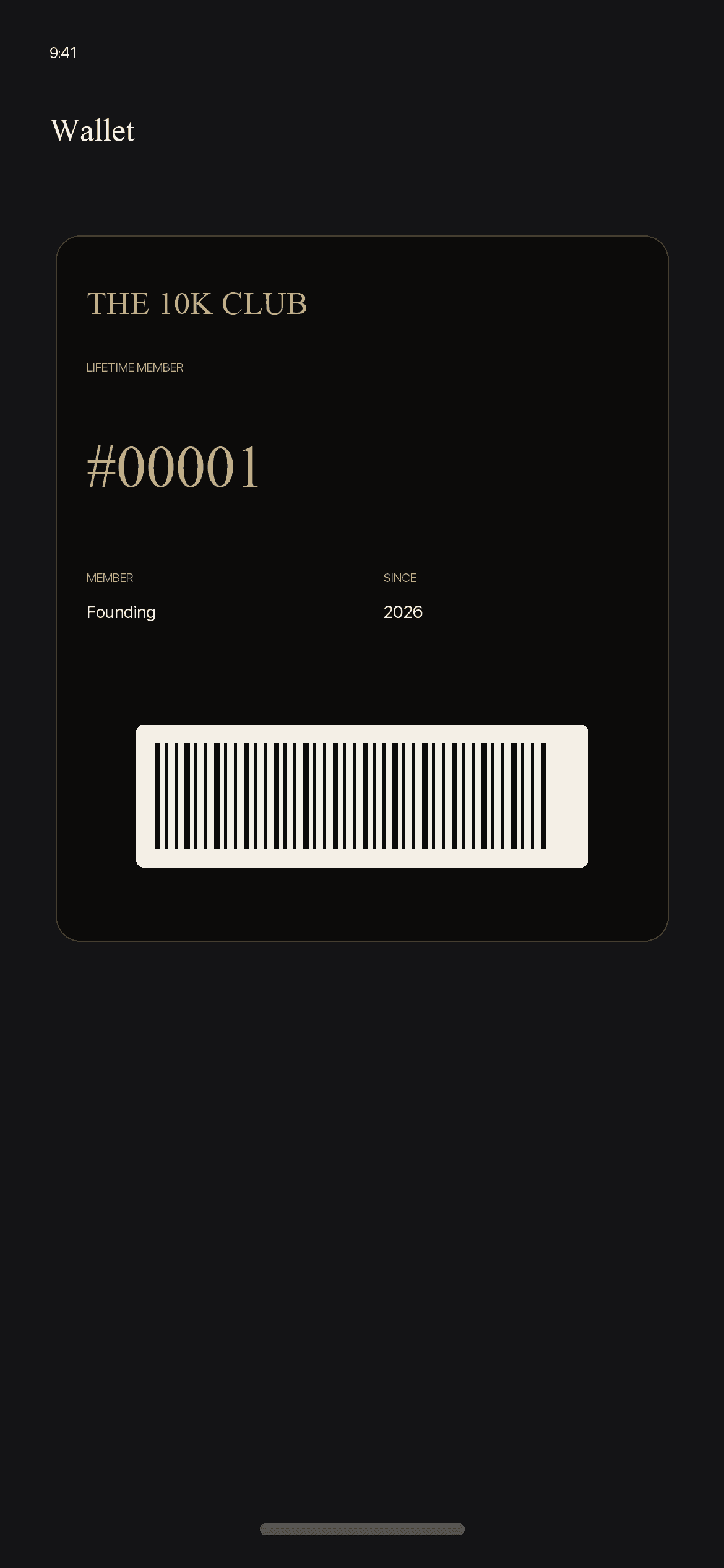 The 10K Club membership card in Apple Wallet